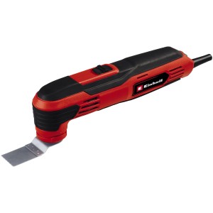 Einhell TC-MG 250 CE Multifunktionswerkzeug in Rot/Schwarz mit montiertem Schaber.