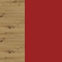 Design des Eckaufsatzschranks Brerra: Eiche Artisan Holzoptik und karminrote Hochglanzfront für Ihre Küche.