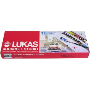 Lukas Aquarell Studio Aquarellfarben-Set 16 x 1/2-Näpfchen und Pinsel