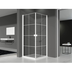 Aurlane Eckdusche Clean Line, 90x90x200 cm, mit weißen Rahmen und klaren Glastüren.