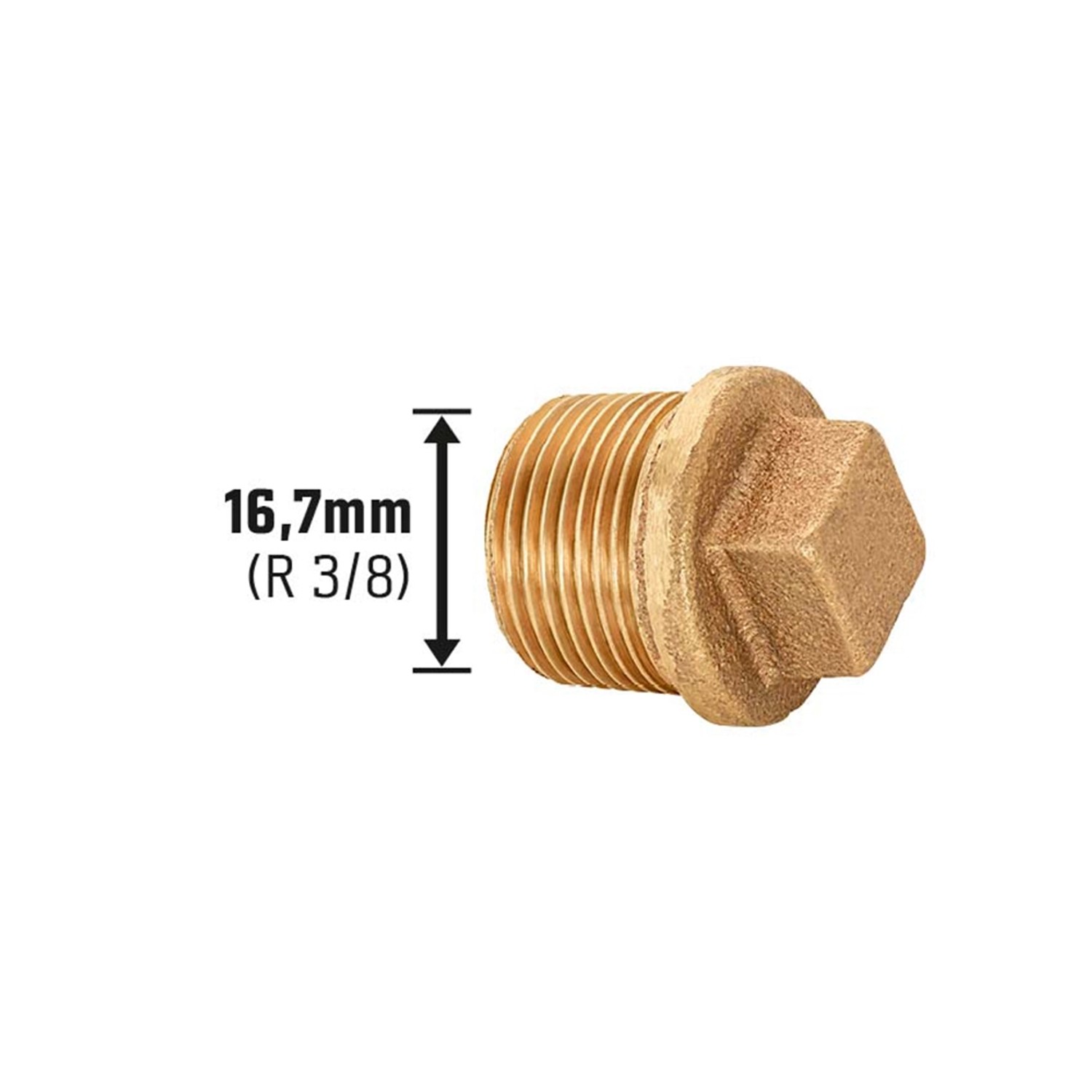 Gewinde-Stopfen aus Rotguss, 16,7 mm (R 3/8) zum Verschließen von Gewindefittings.
