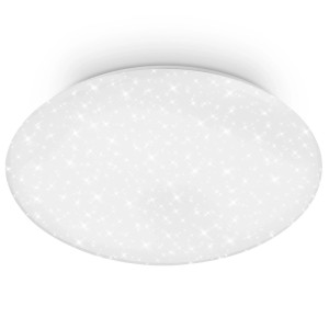 Weiße runde Brilo LED-Deckenleuchte mit funkelndem Sternenhimmel-Effekt. Moderne Deckenlampe Ø 48,5 cm.