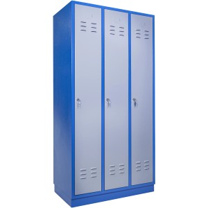 Güde Garderobenschrank TYP GS 3, grau-blau, mit drei abschließbaren Fächern. Werkzeugschrank für Umkleideräume.