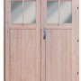 Doppeltür für Karibu Gartenhaus Kristiansund, unbehandeltes Holz mit Fenstern.