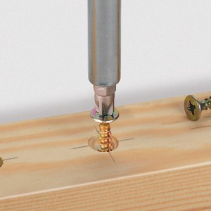 wolfcraft Holzbohrer Set, 10-teilig beim Verschrauben in Holz mit Akkuschrauber.