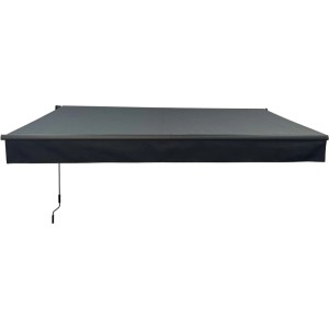 Anthrazitfarbene Gelenkarmmarkise von Garden Pleasure, ideal als Sonnen- und Sichtschutz.