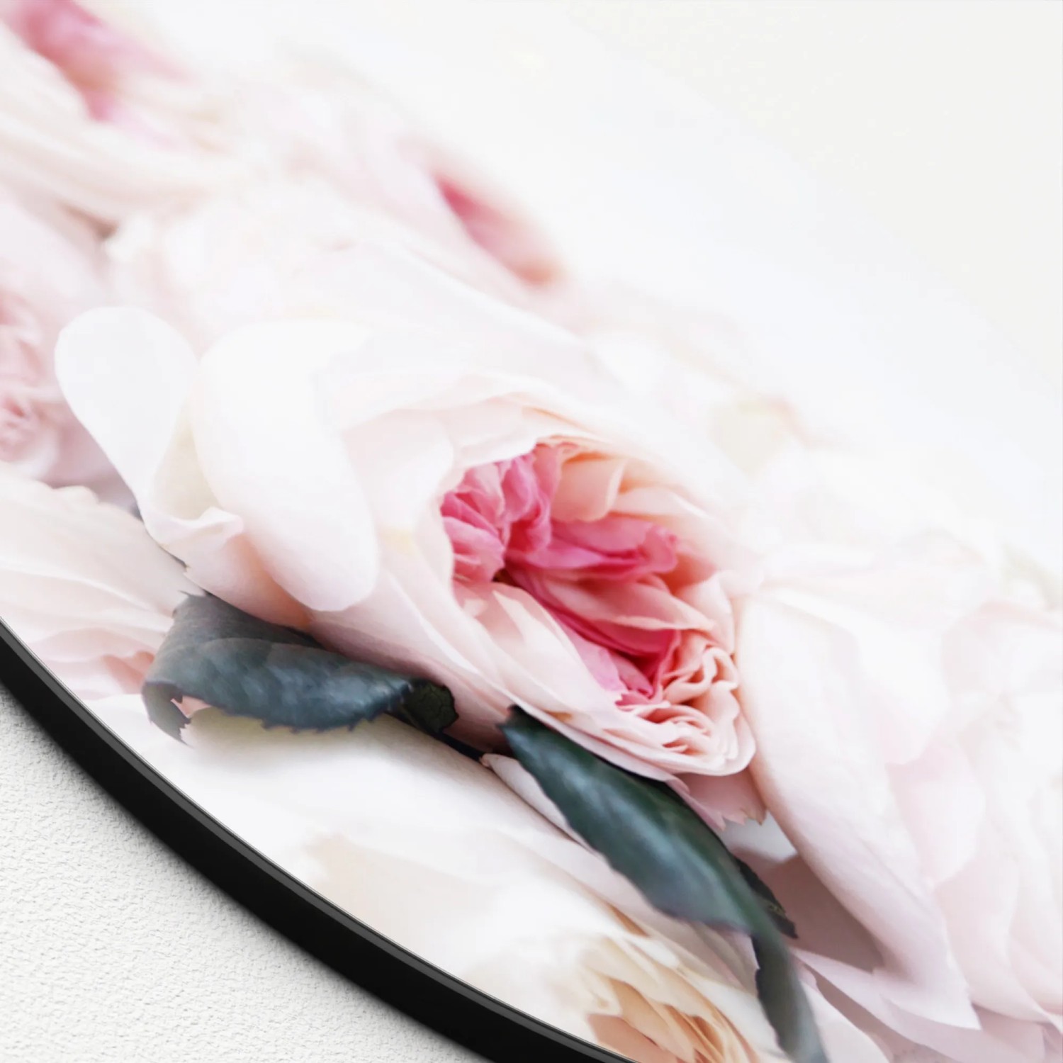 Rundes Glasbild mit rosa Blumen, 30x30 cm, moderne Wanddeko.