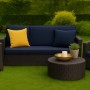 Marineblaues Gartenkissen-Set für Polyrattan-Möbel, bestehend aus Sitz- und Rückenkissen für ein 2-Sitzer Gartensofa.