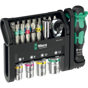 Wera Tool-Check Modular Set 1, 50-teilig. Kompakt-Werkzeugset mit Schraubendrehern, Bits und Nüssen.