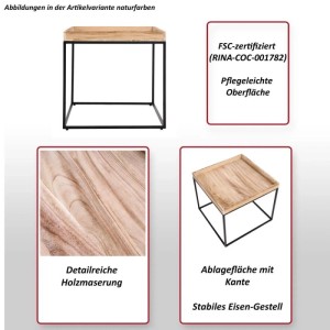 MCW Beistelltisch K71, Naturfarben, mit Ablagefläche und schwarzem Eisengestell.