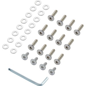 Montage-Set für Madison Lounge-Gruppe: Schrauben, Abstandshalter und Schraubenschlüssel für Gartenmöbel.