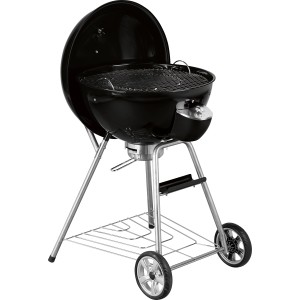 Schwarzer Jamestown Holzkohle-Kugelgrill Bolton mit verchromtem Grillrost und Ablage.