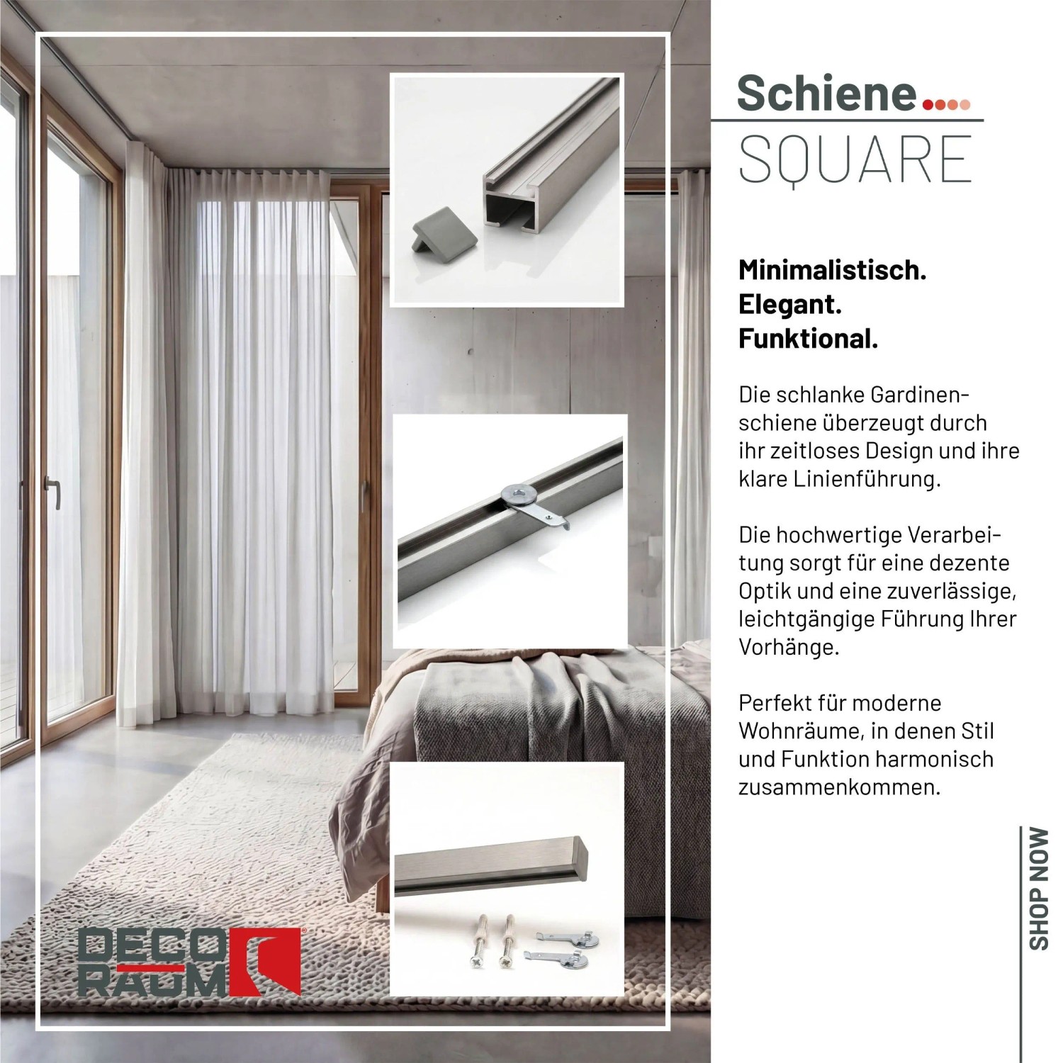 Deco-Raum Gardinenschiene auf Maß 1-lauf Square Edelstahl-optik 330cm_3