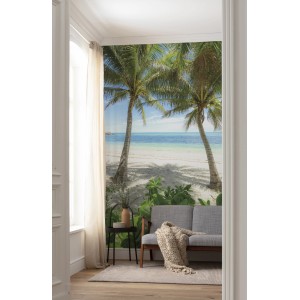 Vlies Fototapete Palmy Beach mit Palmen und Meerblick, 200x280 cm.