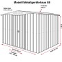 Globel Metall-Gerätehaus 8x8 in Silber Metallic: Schema mit Maßen für Breite, Tiefe und Höhe.