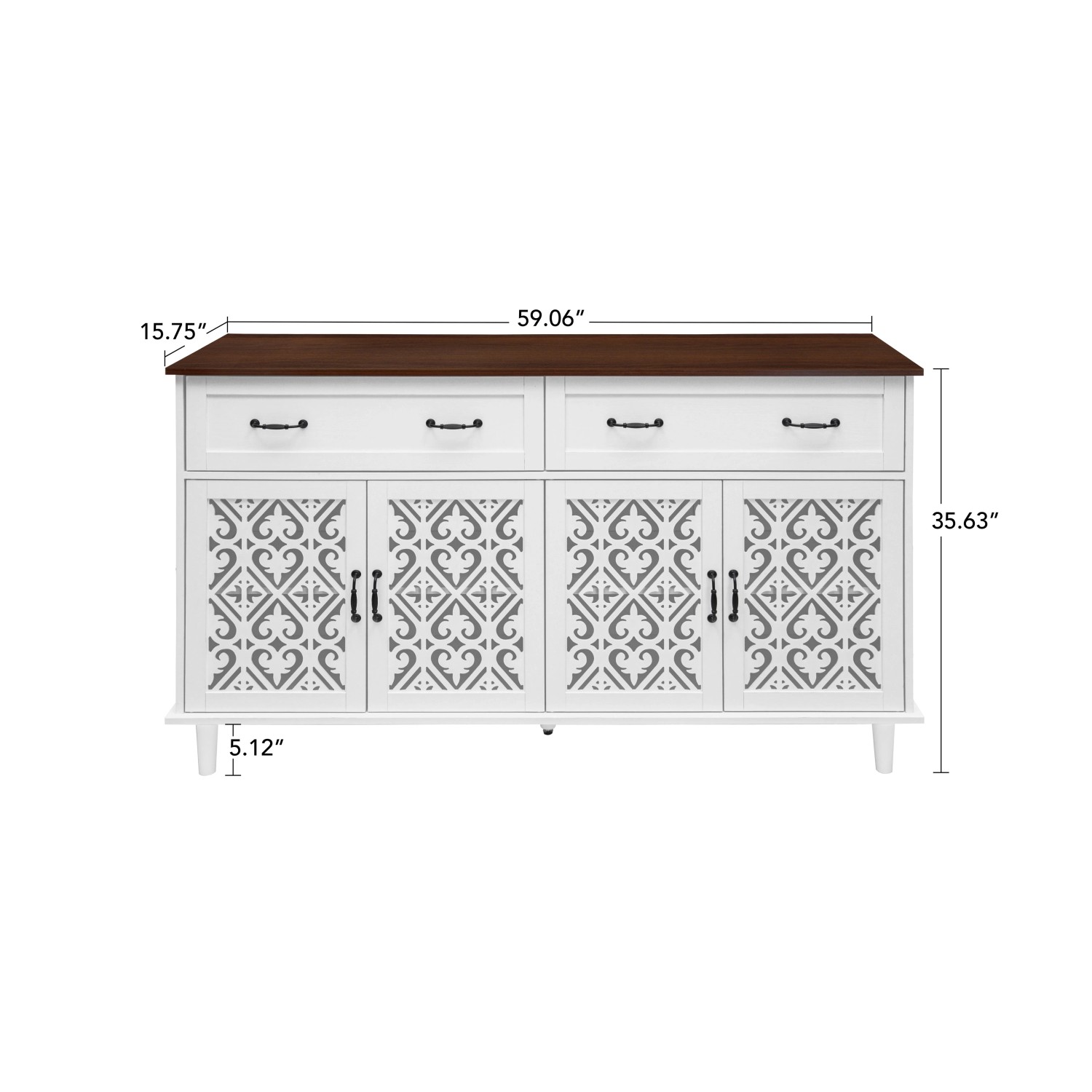 okwish Sideboard mit 4 Türen 2 Schubladen Wohnzimmer 150x90x40cm Weiß_5