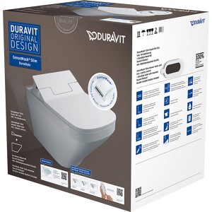 Verpackung des Duravit WC-Set SensoWash Slim mit DuraStyle Wand-WC, spülrandlos.