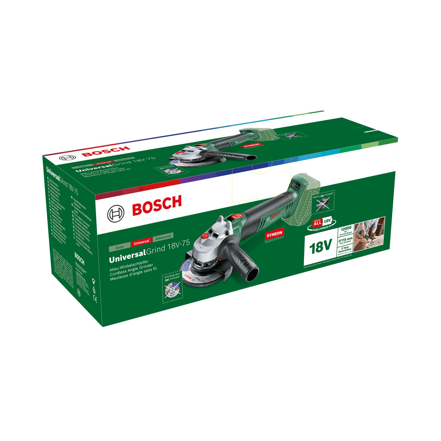 Bosch Akku-Winkelschleifer UniversalGrind 18V-75 Solo, 115 mm, in Originalverpackung.