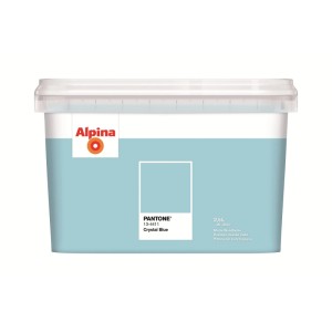 Alpina Innenfarbe Pantone Crystal Blue 2,5 l. Blauer Eimer mit matter Wandfarbe für Innenräume.