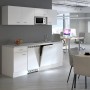 Flex-Well Büroküche Wito, 210 cm, Weiß, mit Spüle, Geschirrspüler, Kühlschrank und Mikrowelle.