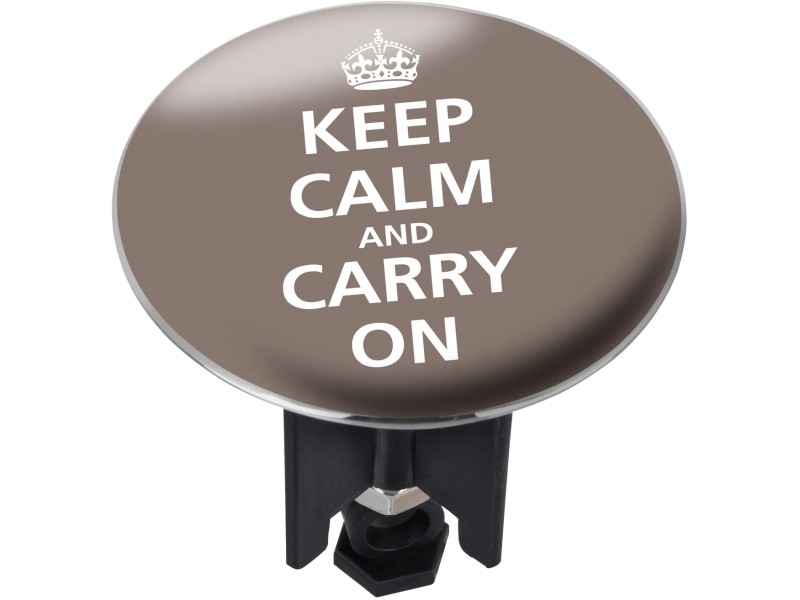 WENKO Pluggy XL Waschbeckenstöpsel Keep Calm – Extra Großer Design-Stopfen Aus Messing & Kunststoff