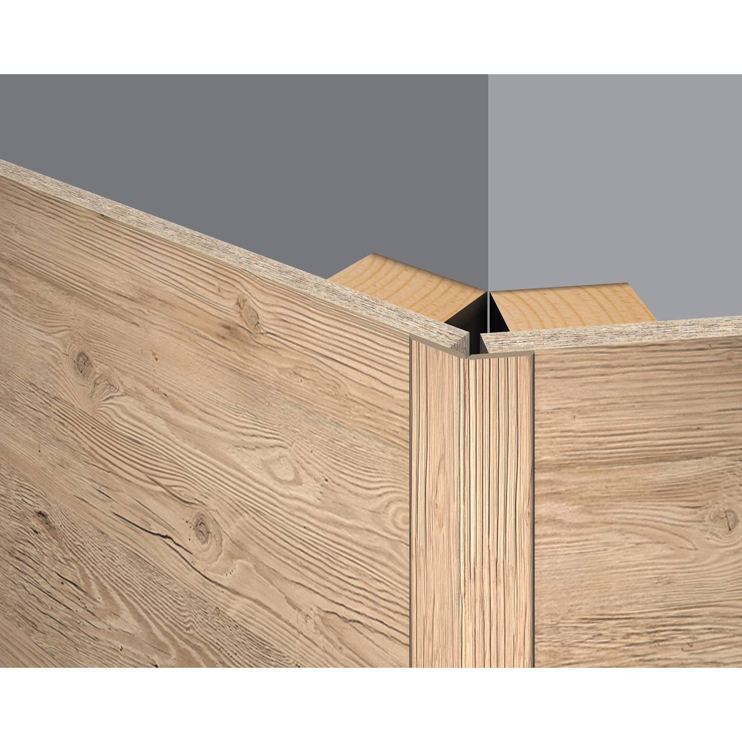 Egger Faltleiste Decowall FL006 Namur Fichte für Wandverkleidung, Detailansicht Ecke.