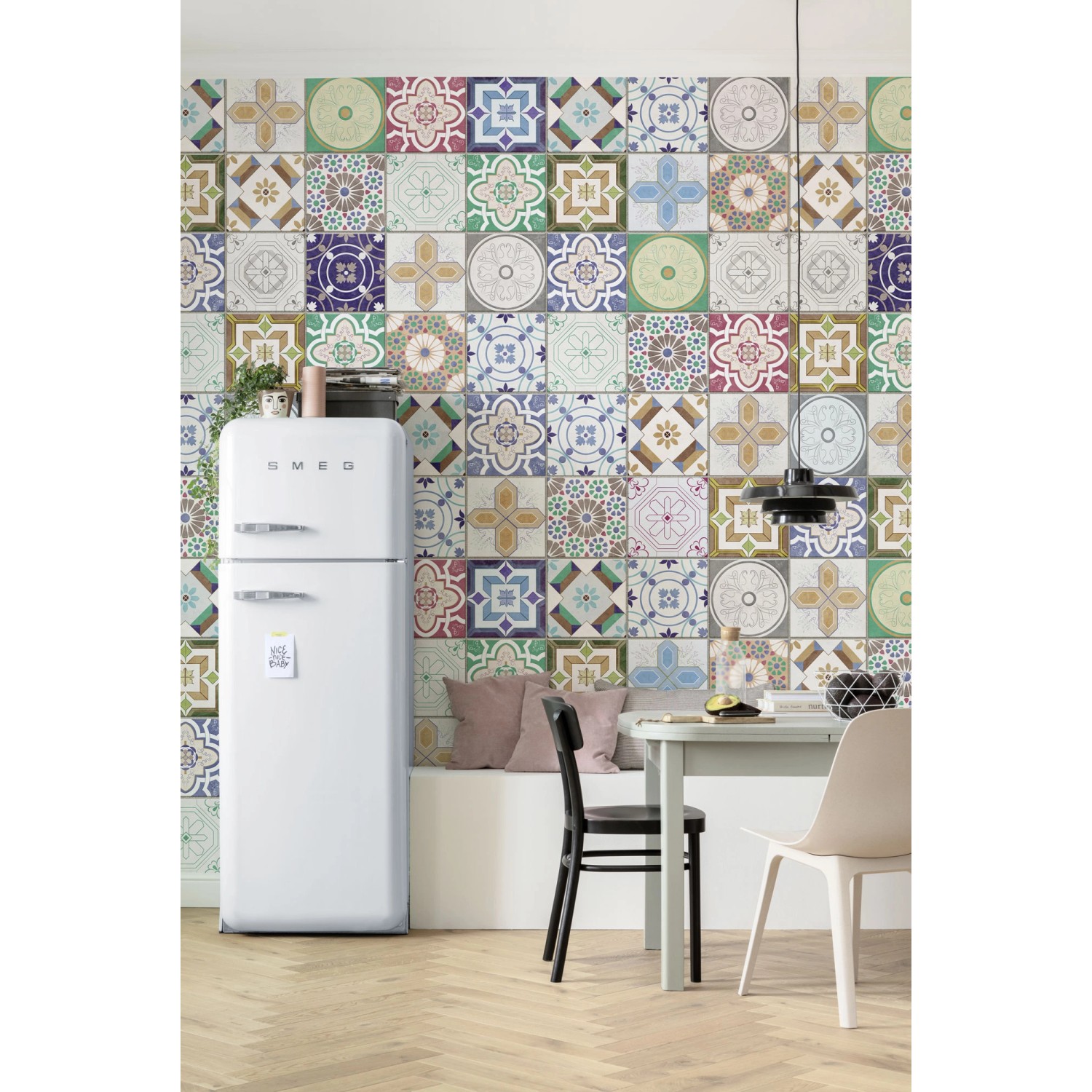 Fototapete Marrakech Mosaik mit bunten Fliesenmustern in Küche.