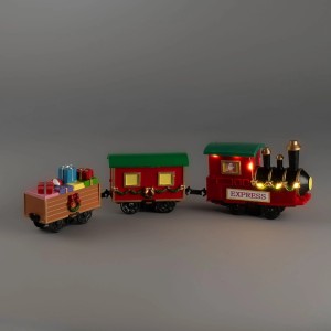 Konstsmide LED-Modelleisenbahn rot-grün mit beleuchteter Lok, Waggon und Geschenken. Weihnachtsfigur für Innen.