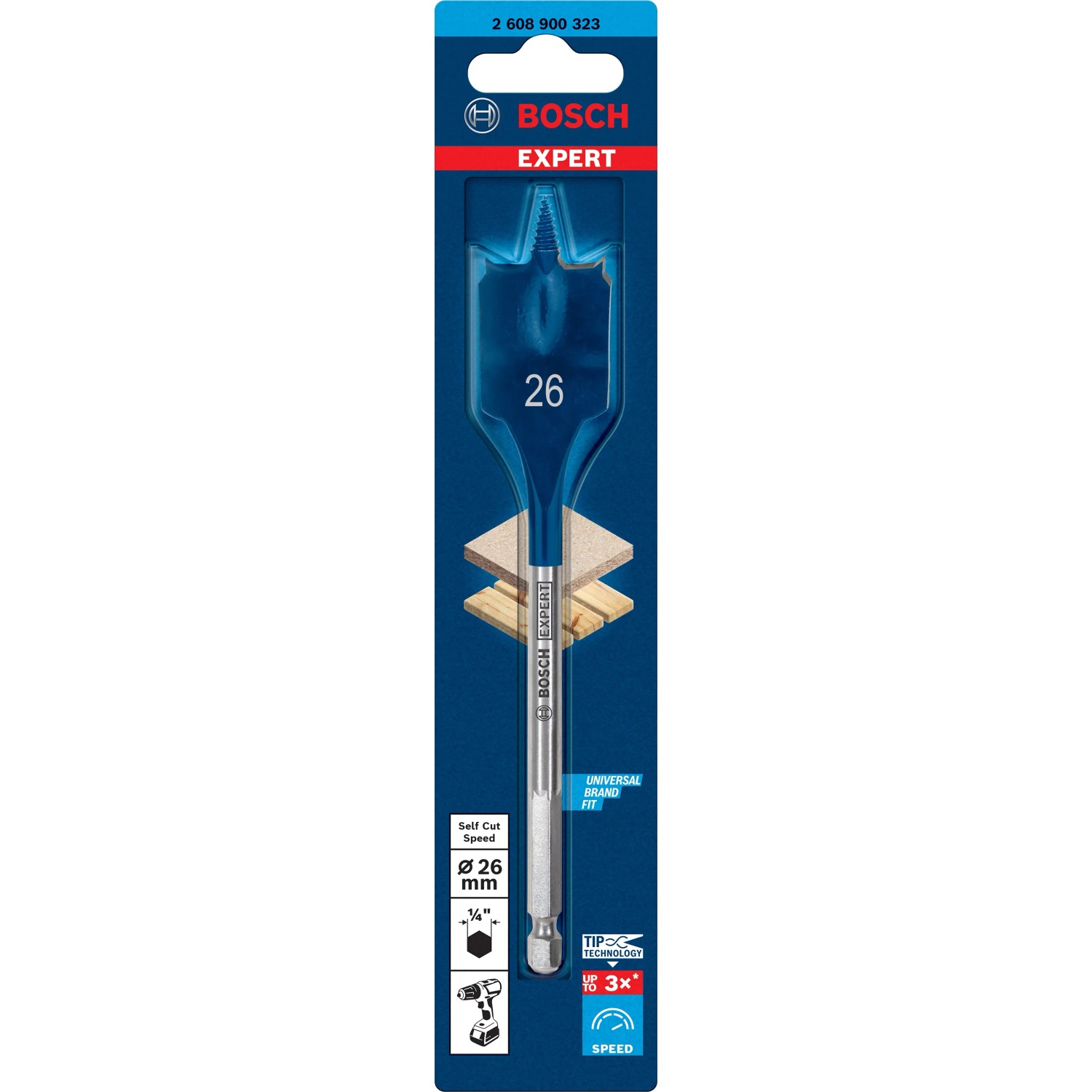 Bosch Flachfräsbohrer Expert Self Cut Speed, 26mm, für schnelles Bohren in Holz.