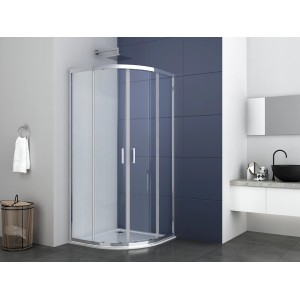 Sanotechnik Runddusche Elite, Chrom, 80x80x195 cm, Radius 55 cm. Schiebetüren und Fixglaselemente.