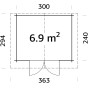 Grundriss Palmako Gartenhaus Vivian 300x240 cm, Fläche 6,9 m², Holz-Gartenhaus.