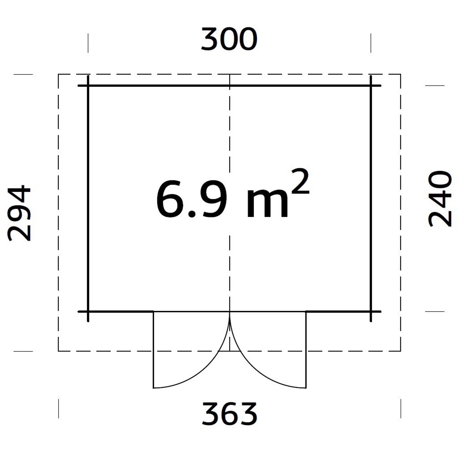 Grundriss Palmako Gartenhaus Vivian 300x240 cm, Fläche 6,9 m², Holz-Gartenhaus.