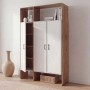 Moderner Garderobenschrank P43 in Wotan-Eiche-Optik/Weiß mit 3 Türen, offenen Fächern und abgerundetem Design.