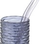 Dunkelblauer Wenko Zahnputzbecher Vetro aus Glas mit zwei Zahnbürsten.