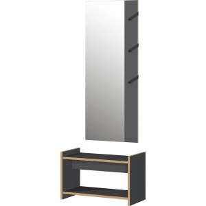 Germania Garderobe in Graphit mit Spiegel und Schuhbank, 73x188x37 cm.