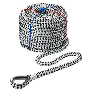 Seilflechter Ankertau Taifun, 10 mm, mit Kausche. Weißes Seil aufgerollt.