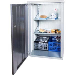 Offene Mülltonnenbox Alex mit Regalböden und Regalstehern von Biohort.