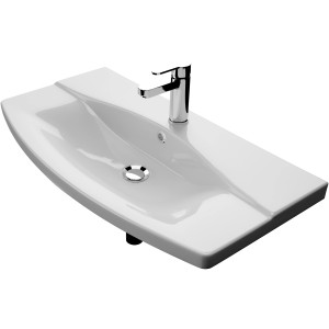 Pelipal Keramik Waschbecken, 84 cm, Serie Quantum Kompakt, Weiß, mit Armatur