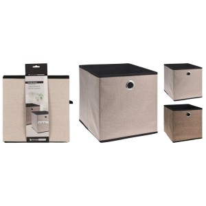 Aufbewahrungsbox aus Stoff in Würfelform mit Griffloch, verschiedene Farben.