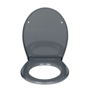 Wenko WC-Sitz Ostuni Grau aus Thermoplast mit Absenkautomatik und Edelstahl-Befestigung.