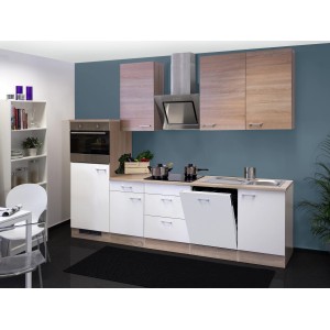 Flex-Well Küchenzeile Florida, 280 cm, Weiß und Sonoma Eiche Nachbildung mit E-Geräten.