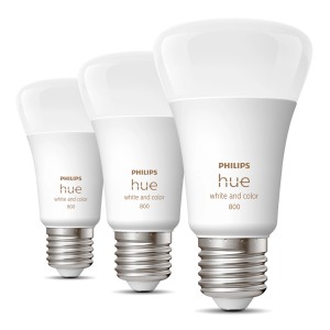 3er-Pack Philips Hue E27 LED-Glühbirnen, mehrfarbig, 800 lm, smarte Beleuchtung.