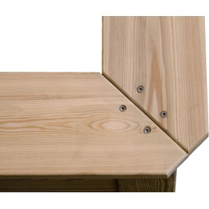 Detailaufnahme: Ecke des BEO Maxi-Sandkasten (200x200 cm) aus Lärchenholz, verschraubt.