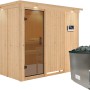 Karibu Sauna Gunda mit Ofen, externer Steuerung und LED-Dachkranz in Graphit Natur.