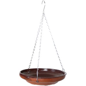 Hängende, rote Vogeltränke (Ø 28 cm) aus Keramik von Sunny Garden. Ideal für Garten & Balkon.