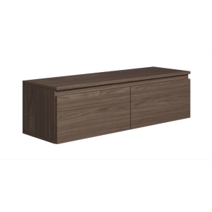 Selsey TV-Hängeboard Bemmi 100 cm in Nussbaum-Holzoptik, wandmontiert mit zwei Klappenfächern.