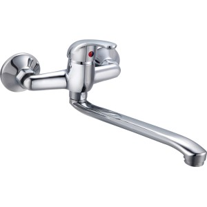 Verchromte Einhebel-Küchenarmatur Secchia zur Wandmontage, schwenkbarer Auslauf.