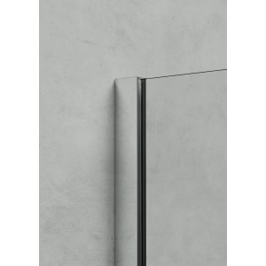 Detailaufnahme: Hüppe Design Pure Seitenwand, 90x200 cm, Silber Hochglanz, Teil einer Duschwand.