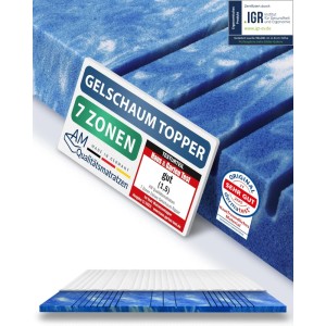AM Qualitätsmatratzen 7 Zonen Gel Topper 180x200cm, blaue Gelschaum Matratze