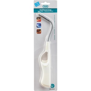 Tom Stabfeuerzeug mit flexibler Turboflamme in Weiß, ideal für Grill & Haushalt.